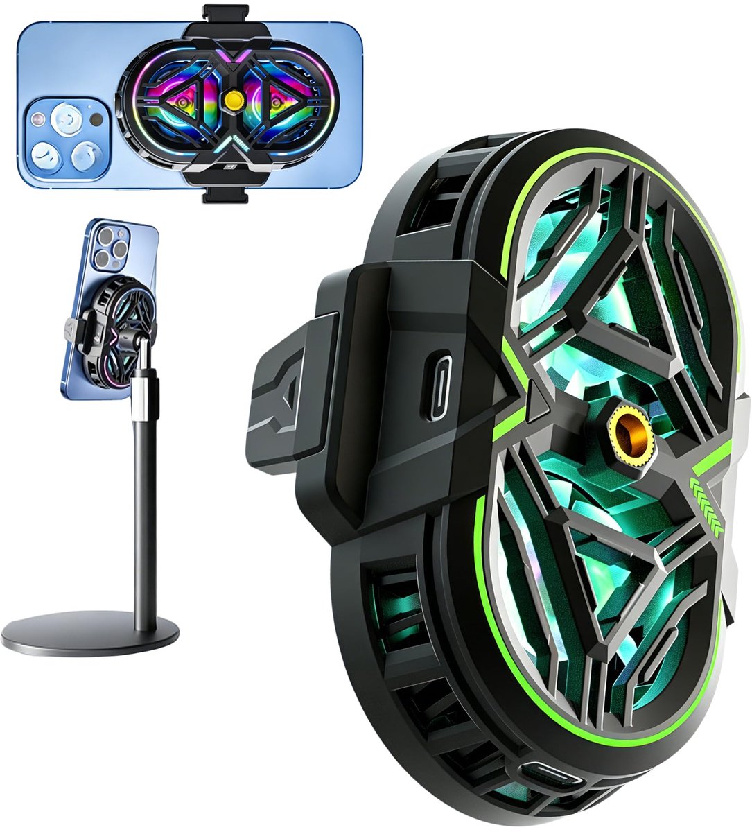 SnelShoppen - Magnetische Telefoonkoeler voor Gaming met 3 Snelheden, Temperatuurweergave, Draagbare Koelventilator met Stille RGB-verlichting en Type