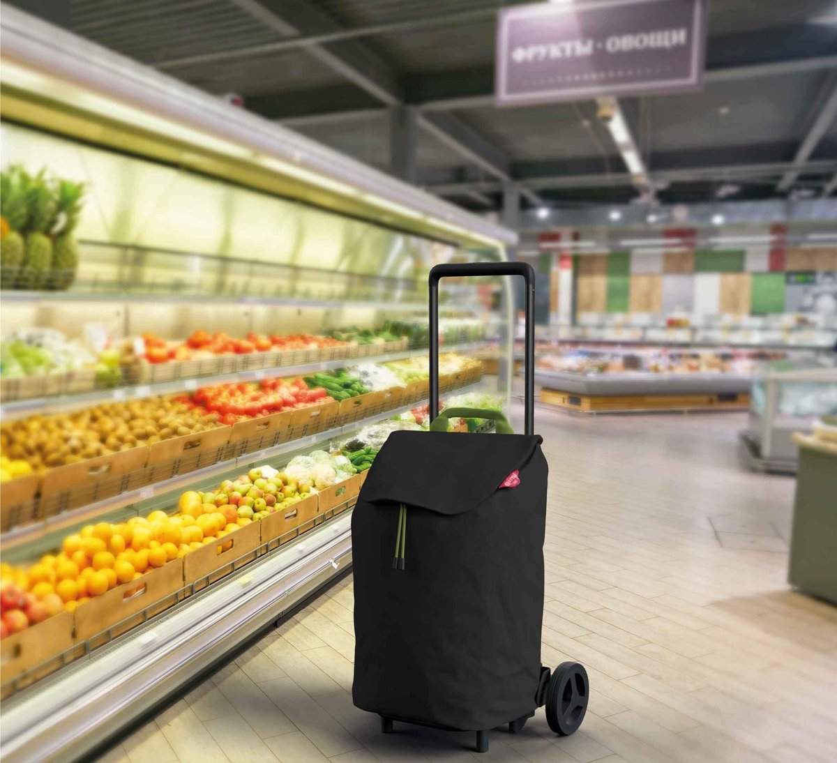 SnelShoppen - Gimi Easy SIMPLE Nieuwe Zwarte Winkelwagen, Gelegeerd Staal, Polyester, 40 L, Lichtgewicht, Handig voor Boodschappen, Tuin, Strand en Ca