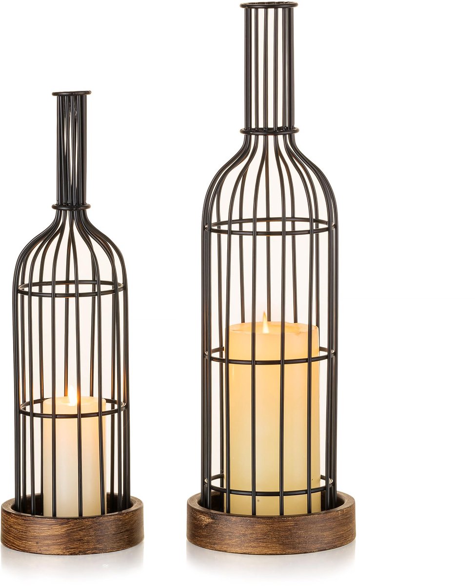 SnelShoppen - Grote Metalen Lantaarn Deco Windlicht Zwart voor Binnen en Buiten, Stijlvolle Kandelaar voor Tuin, Feest, en Camping