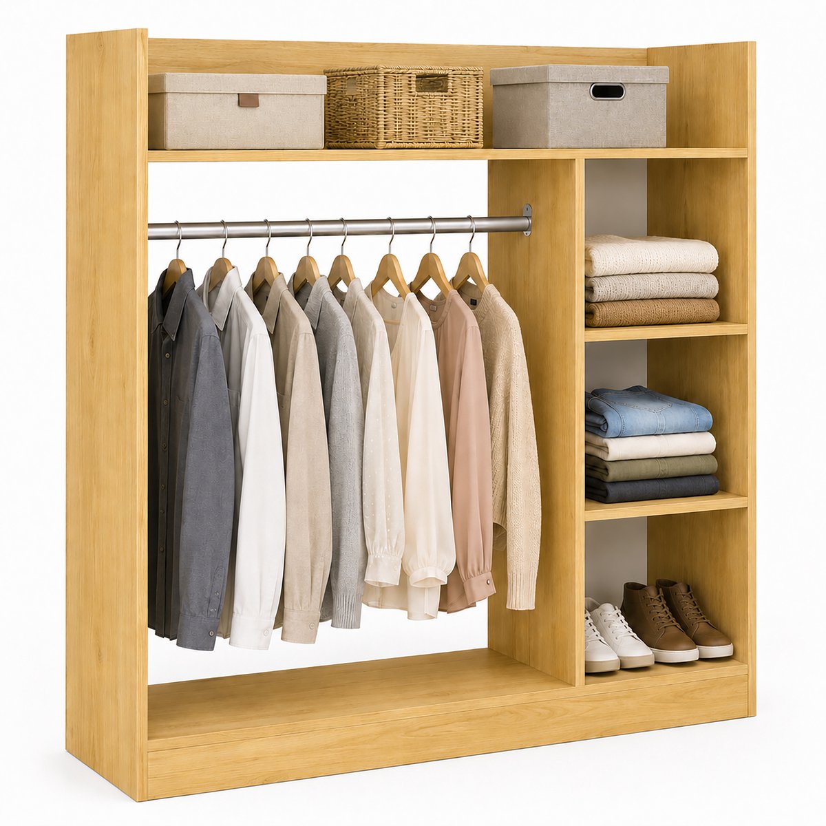 VCM VCM Palosa Kleiderschrank H. 115 x B. 118 x T. 35 cm mit Kleiderstange & Regalfächern Offene Garderobe - Palosa M