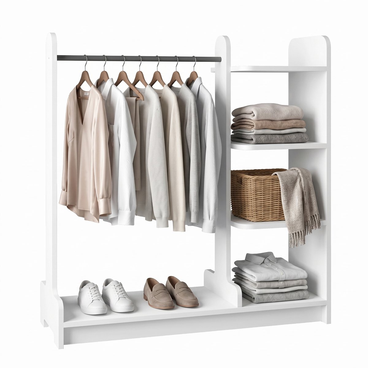 VCM Kleiderständer H. 110 x B. 106 x T. 35 cm mit Regal & Kleiderstange Offene Garderobe für Schlafzimmer Flur Ankleide - Lempu L
