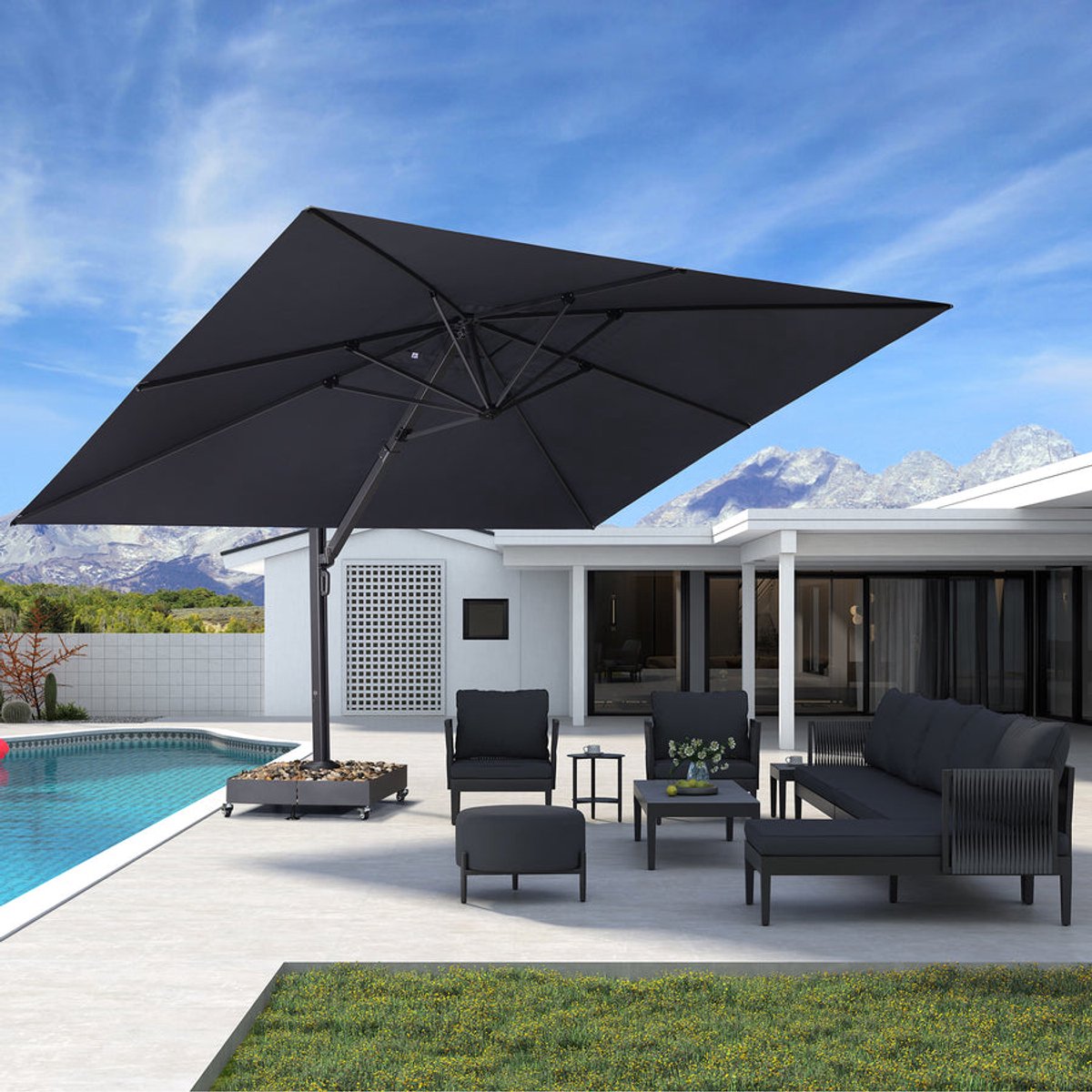 Purple Leaf Cantilever Parasol with Crank 450x350 cm - Grey