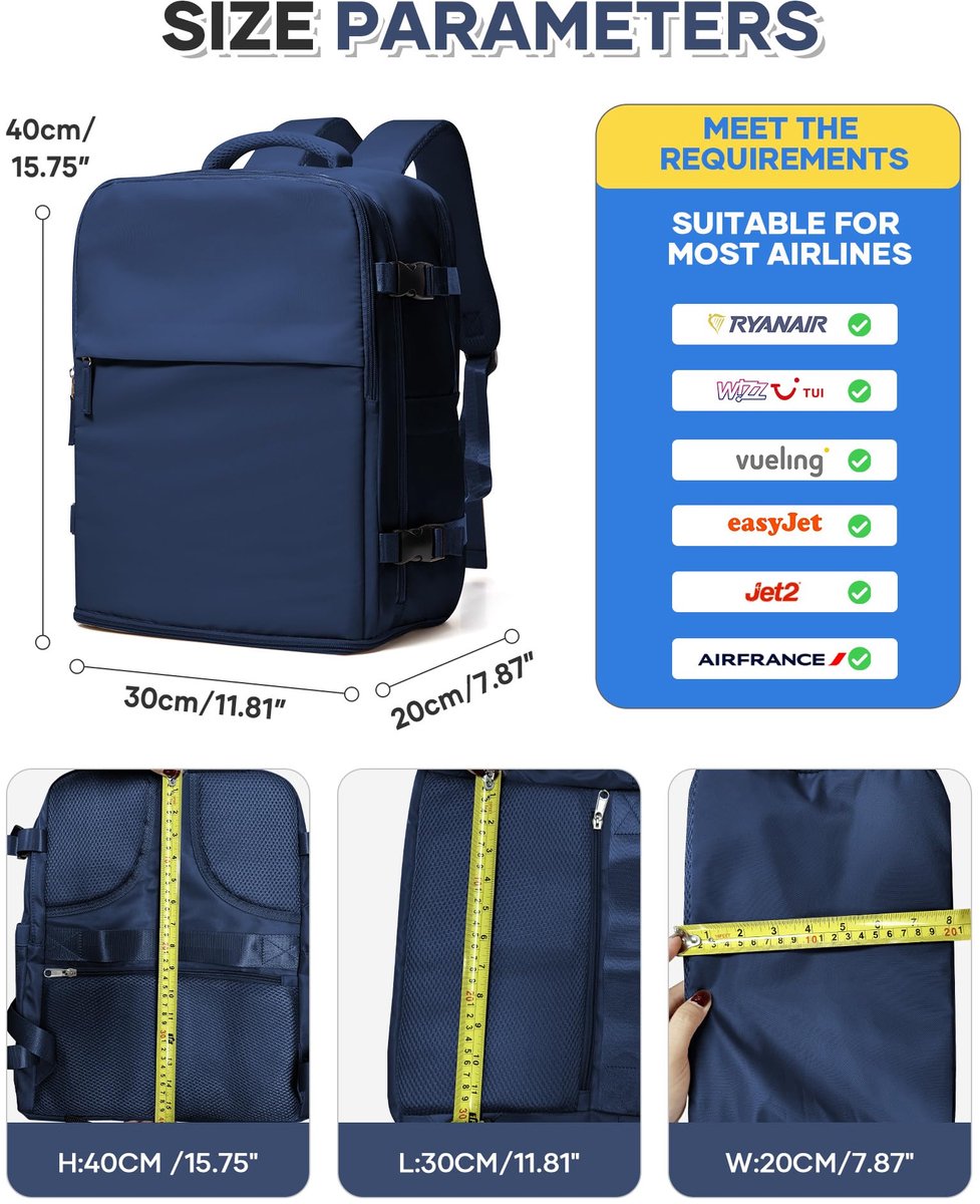 SnelShoppen - Vacuüm Rugzak Reistas met Pomp voor Ryanair Handbagage 40x30x20 - Casual Dagrugzak voor Dames met Schoenenvak en 16 inch Laptop Compartm