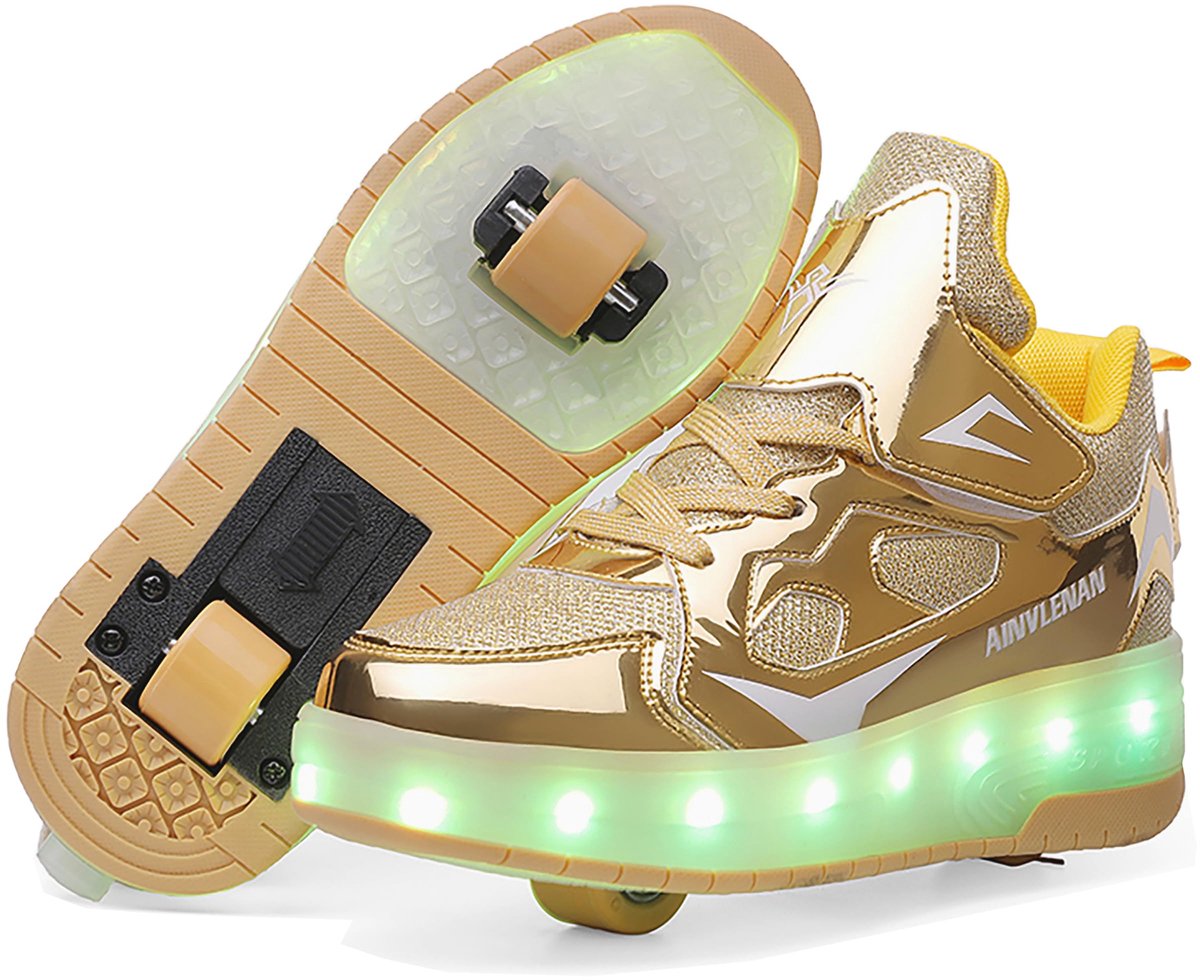 SnelShoppen - Rolschaatsschoenen met LED-strips en dubbele wielen voor Kleuters, Automatisch Intrekbare Skateboardschoenen voor Buitenactiviteiten, Tu