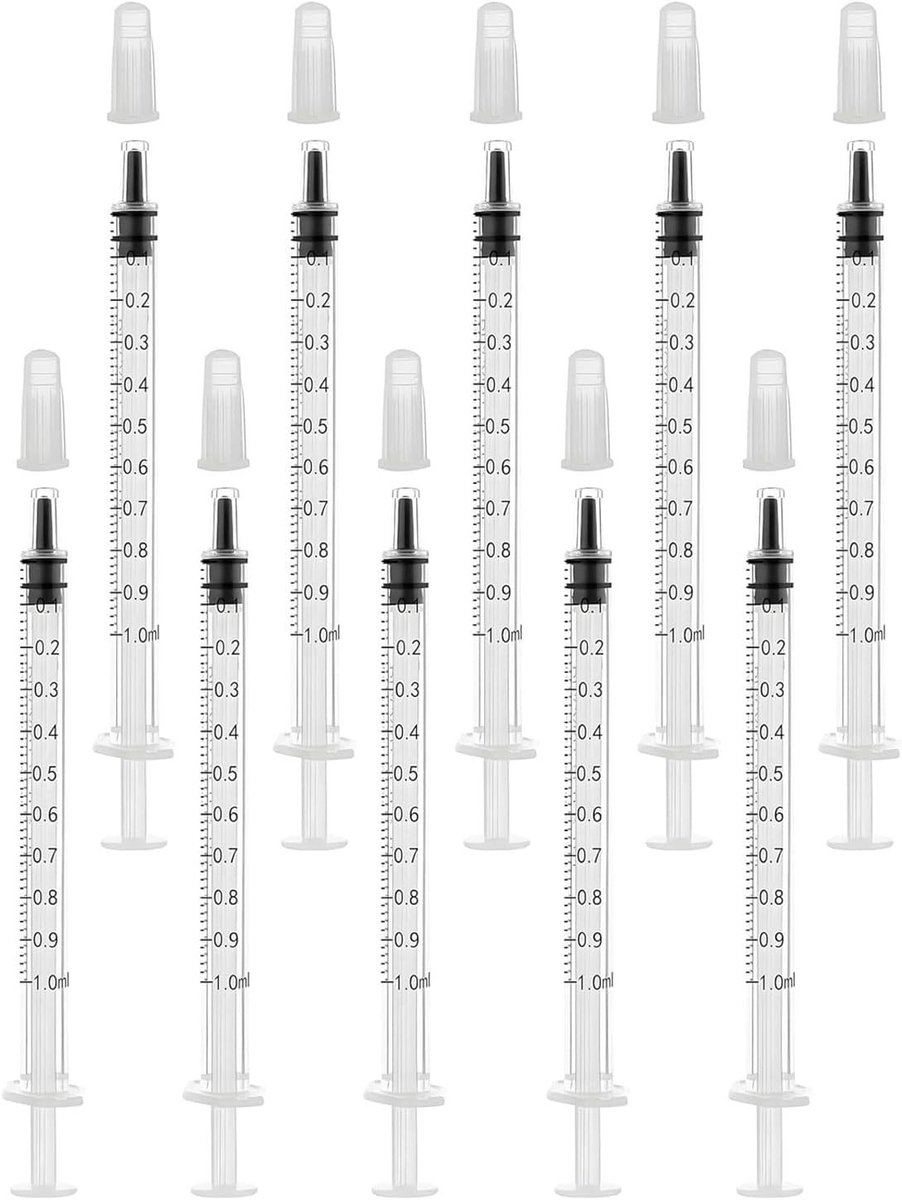 Set van 10 ml Plastic Spuiten met Dop zonder Naald voor het Vullen en Meten van Vloeistoffen, Ideaal voor Laboratoria, Tuinieren en Huisdierenvoeding