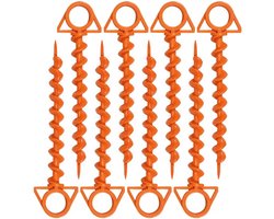 Kunststof tentpinnen, grondpinnen voor zeildoektenten, spiraalvormig, geitenhoornvormige kunststof pinnen - schroefpinnen - oranje, 8 stuks