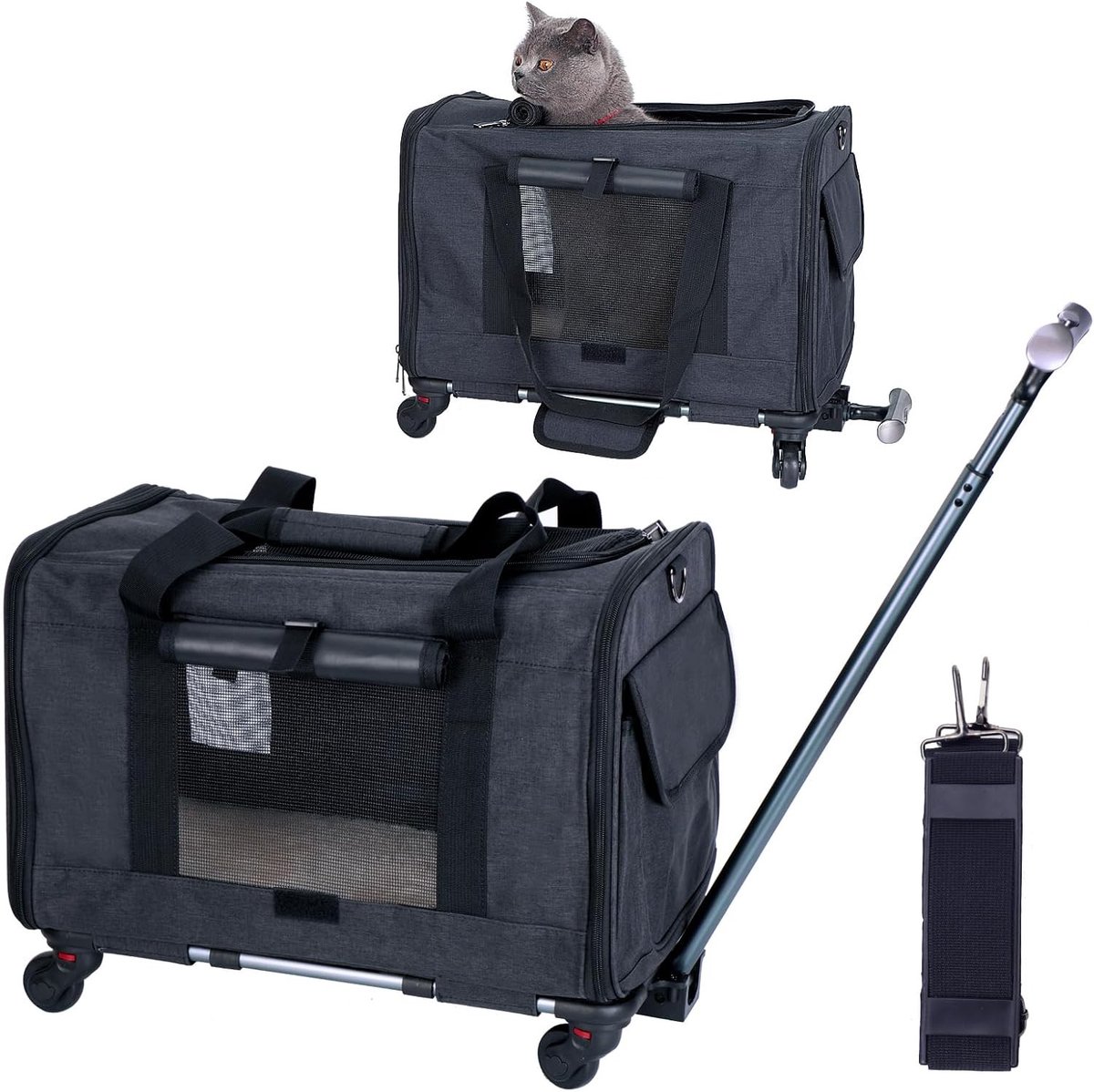Draagbare Reisbag voor Kleine en Middelgrote Honden en Katten met Uittrekbare Handgreep en Wielen