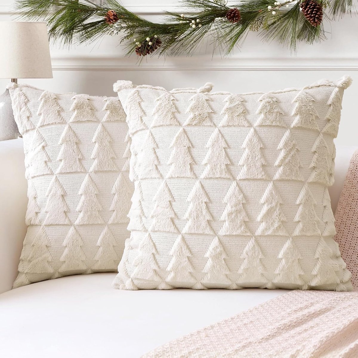 SnelShoppen - Set van 2 Wollen Kussenhoezen 60x60 cm, Zacht Pluche, Kort Wolfluweel, Luxe Decoratieve Kussenovertrekken voor Bank en Slaapkamer, Crème