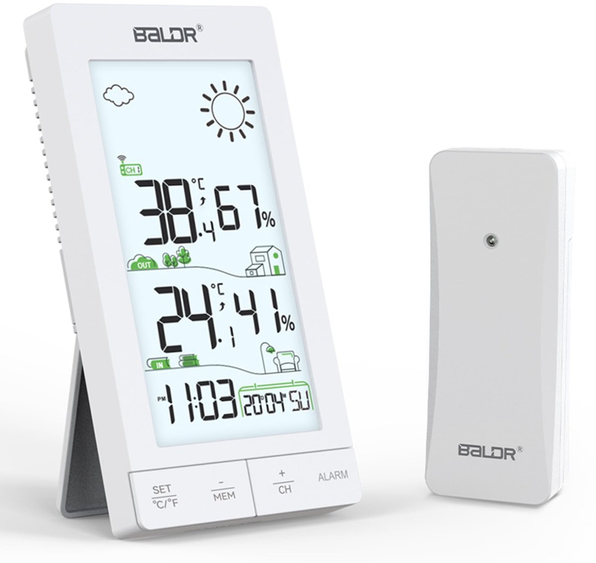 SnelShoppen - Draadloos Weerstation met Buitensensor, Binnen- en Buitenthermometer, Hygrometer, 6,0 Inch LCD-Display, Weersvoorspelling, Dag van de We