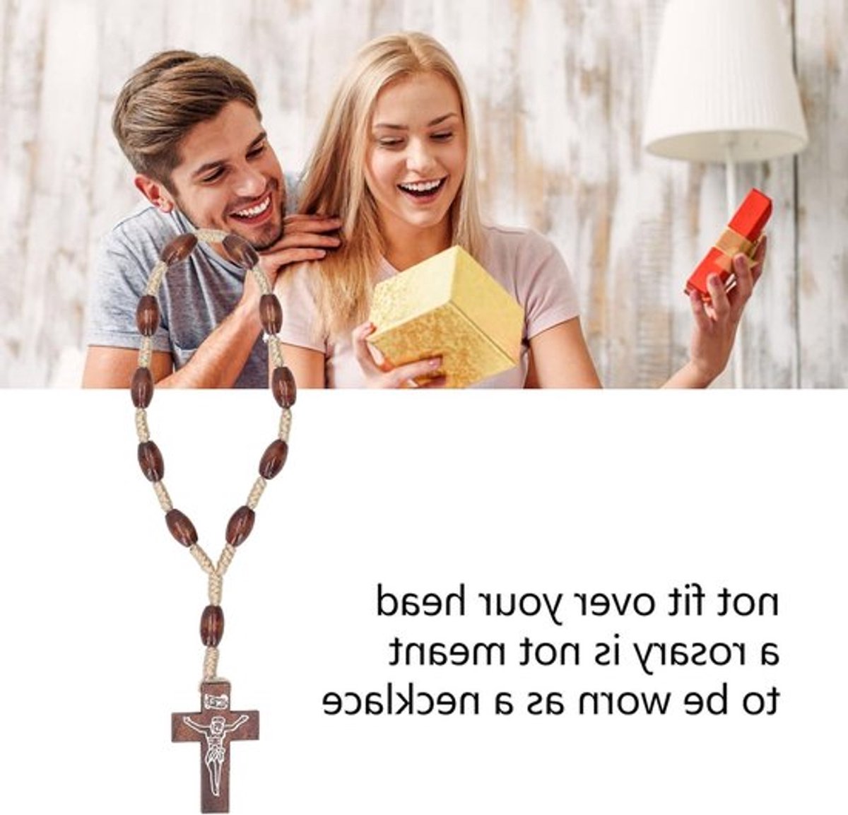 Kleine Houten Rozenkrans met Sterke Kruisstijl, Handgegraveerd, Ideaal voor Doop en Religieuze Ceremonies, Olijfhout uit Israël