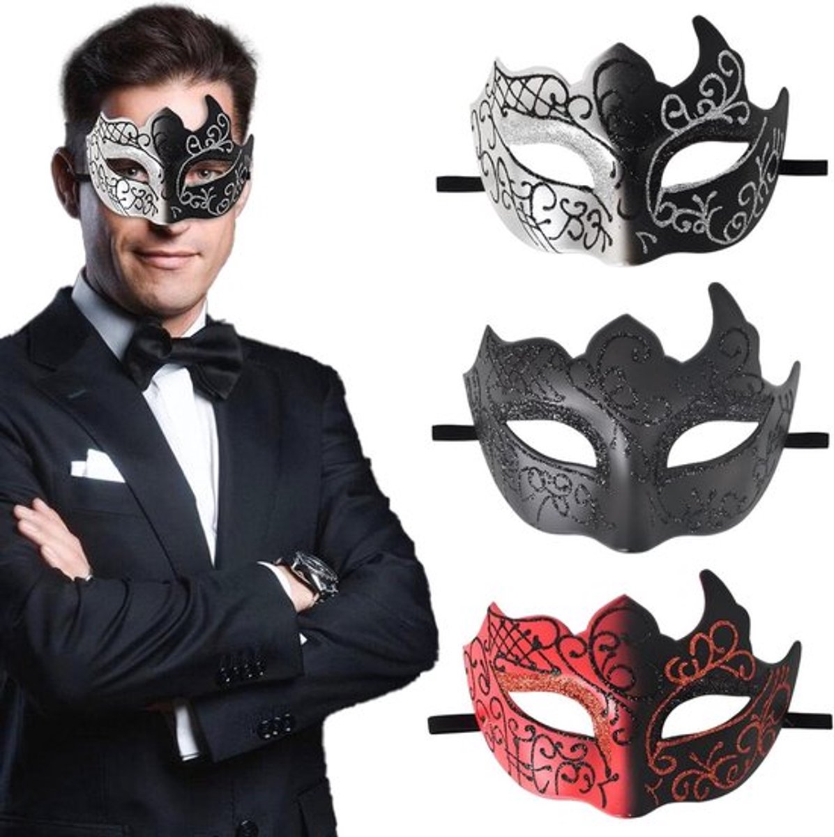 Venetiaans masker met veer voor Halloween, carnaval en cosplay - Feestelijk oogmasker met elegant design