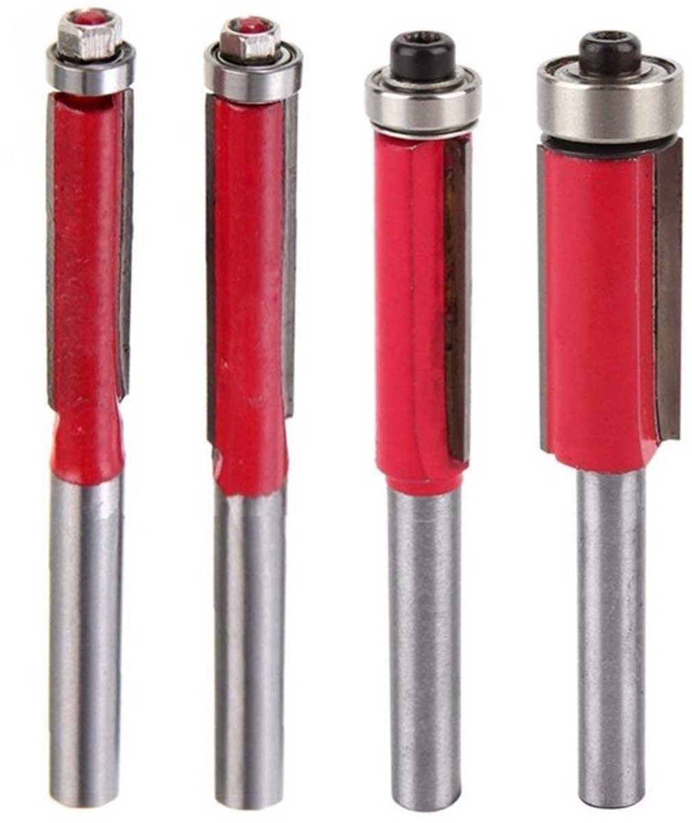 Set van 4 Flush Trim Bits met 1/4" Shank voor Houtbewerking - 5/16", 3/8" en 1/2" Freesdiameter voor Precisie en Afwerking