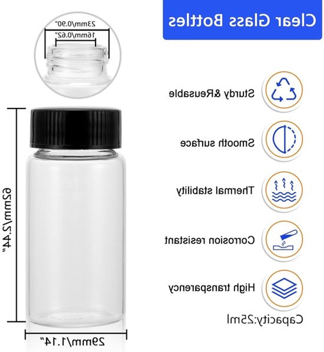 Set van 16 heldere 25ml monsterflesjes met schroefdop - Ideaal voor laboratoriumtests, reizen en opslag