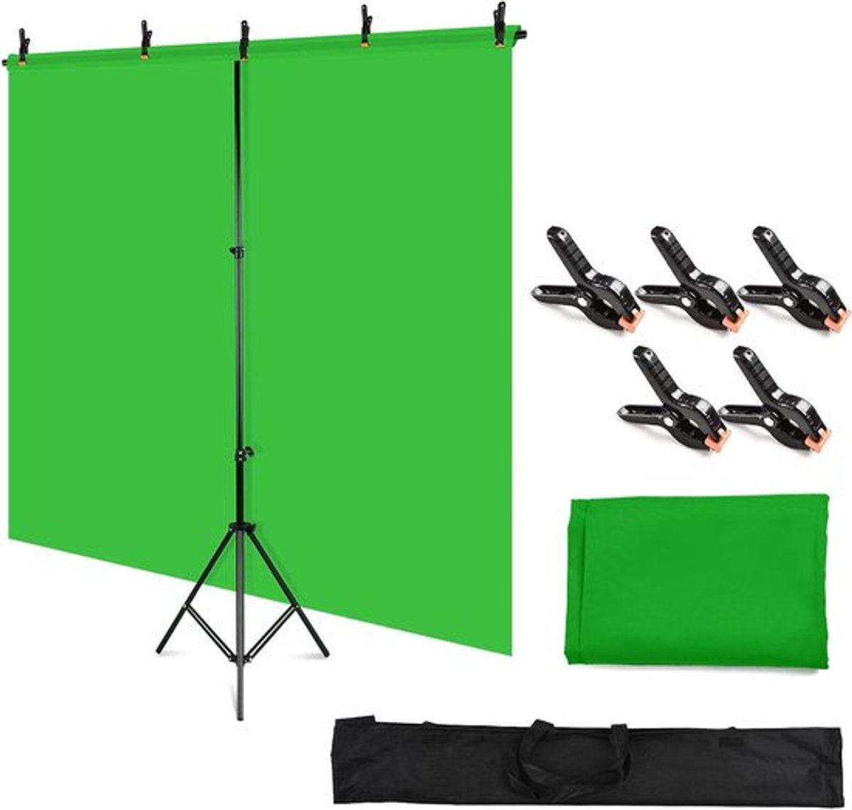 Professionele 5x7ft Full Color Achtergrond Fotografie Kit met Verstelbare T-vormige Statief en 5 Groene Klemmen voor Creatieve Fotografie en Videoproductie
