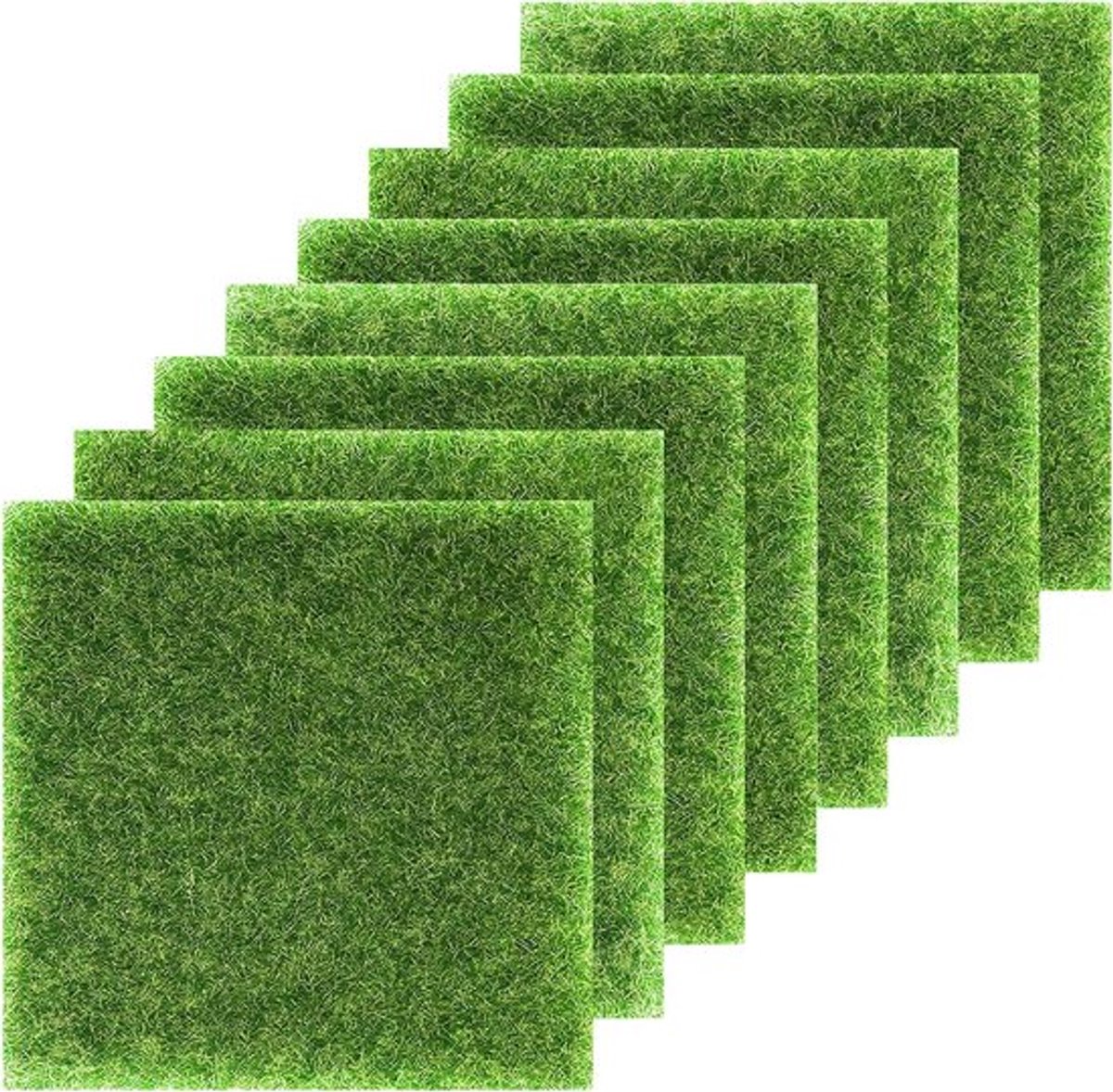 Miniatuur grasmat voor modelbouw en miniatuurtuin, 8 stuks kunstgras om te knutselen, kunstmos voor buiten, micro-landschap, 15 x 15 cm.