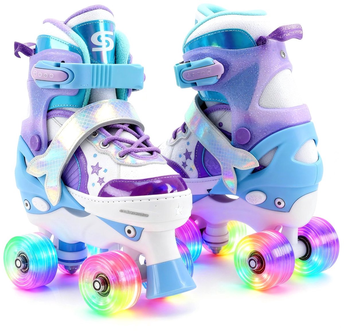 Suotu Rolschaatsen - Verstelbare - lichtgevende wielen - Maat 29-32 - Blauw - S