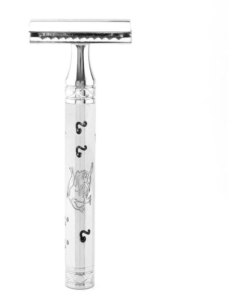 JAG Shaving Safety Razor RVS – Double Edge Scheermes met Leo Sterrenbeeld Gravure – Herbruikbaar Klassiek Scheermes voor Mannen & Vrouwen