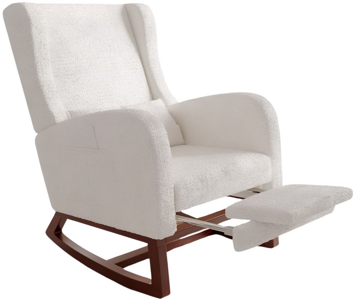 NIVA® Schommelstoel - Schommelstoel met Voetsteun - Massief Houten Poten - Witte rijst - 76cm x 64cm x 99cm