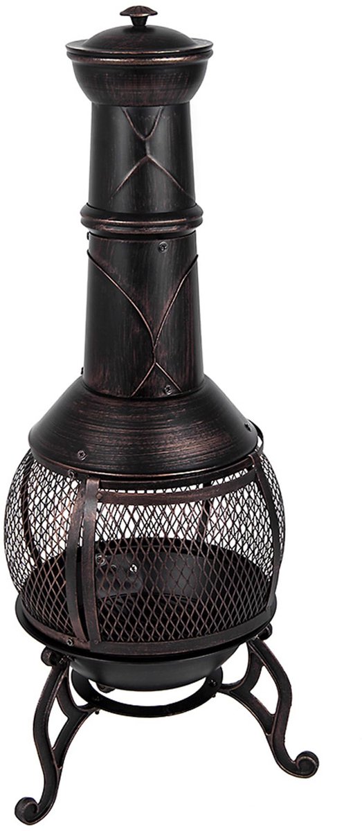 SnelShoppen - Fire Vida Steel Chiminea Outdoor Tuin Patio Verwarming BBQ Koken Grill Chimnea Chimenea, Zwart & Antiek Goud, Groot voor Feest en Campin