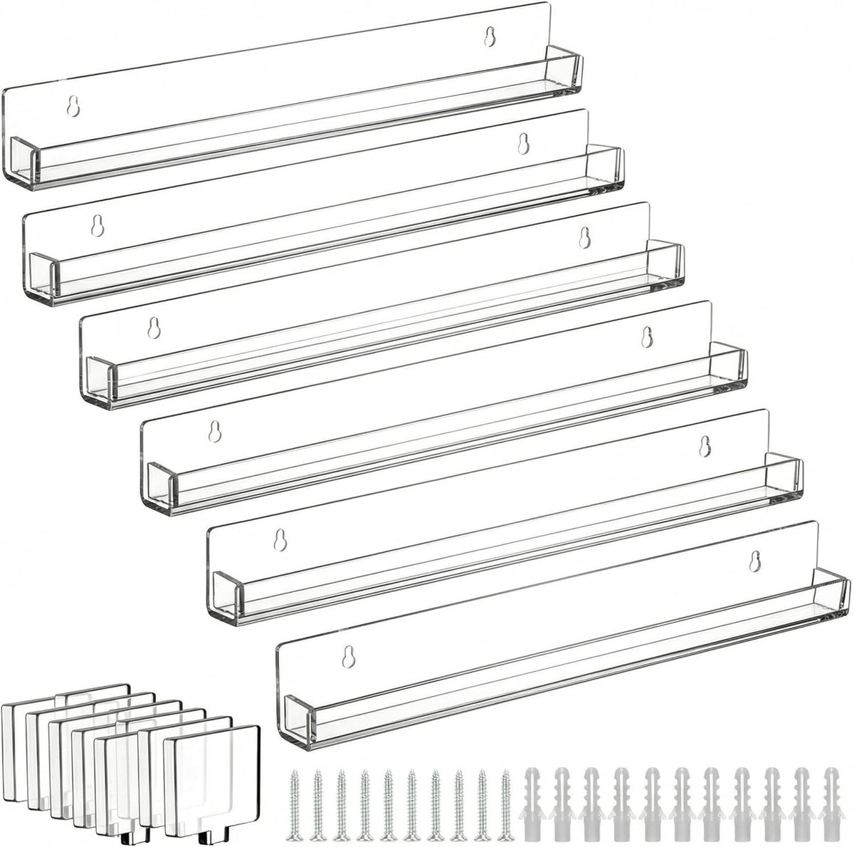 Set van 6 Acryl Planken voor Nagellak en Parfum, 38 cm, Wandplanken voor Cosmetica en Organisatie tot 90 Flessen