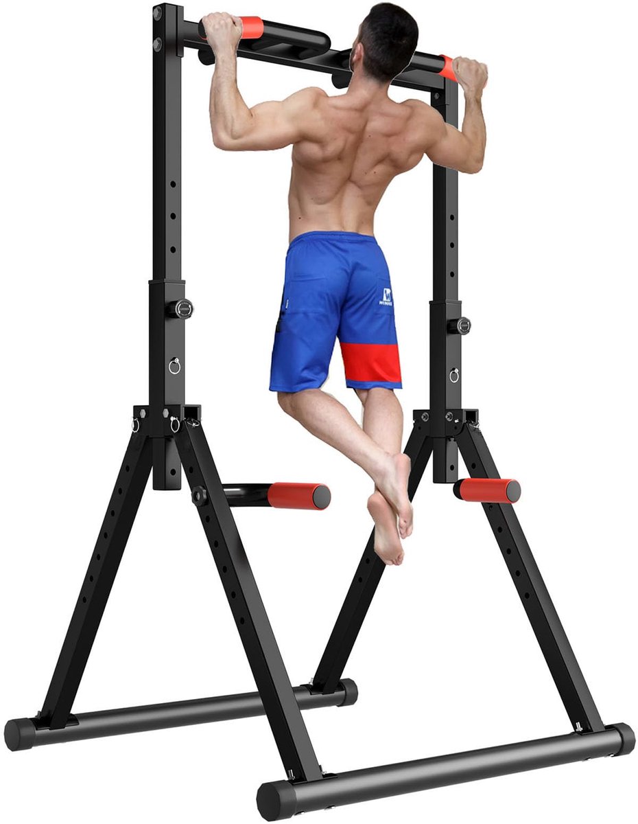 SnelShoppen - Opvouwbare Power Tower Dip Station met optrekstang, vrijstaand, in hoogte verstelbaar, multifunctioneel fitness-trainingsapparaat voor p