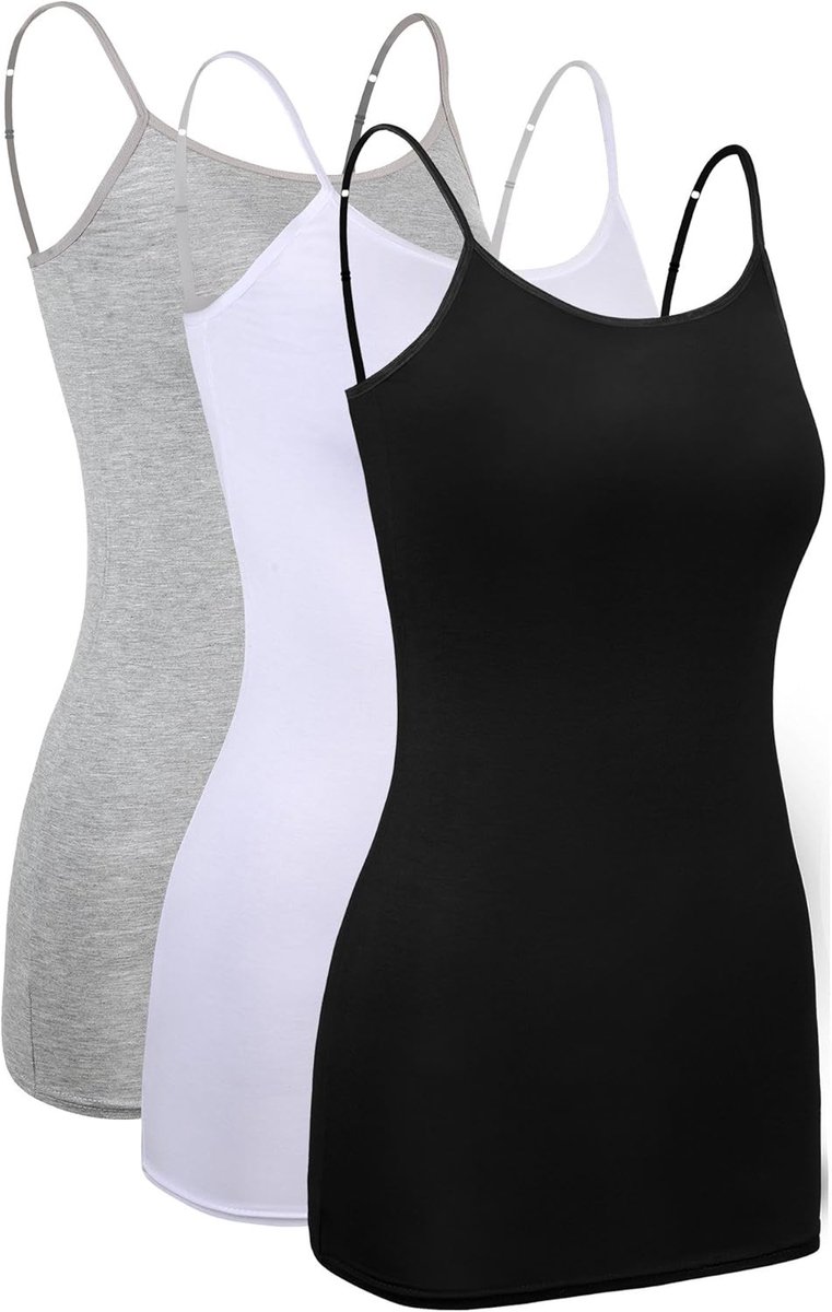 Dames Long Tank Tops 3-Pack met Verstelbare Spaghettibandjes - Comfortabele Camisoles voor Elke Gelegenheid