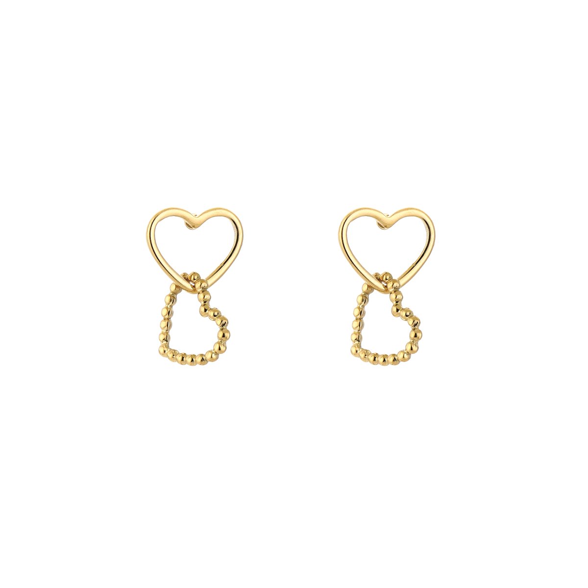 Stainless Steel Double Interlocking Open Heart Stud Earrings – Luxe Ineengestrengelde Hartjes Oorstekers – RVS - Goud