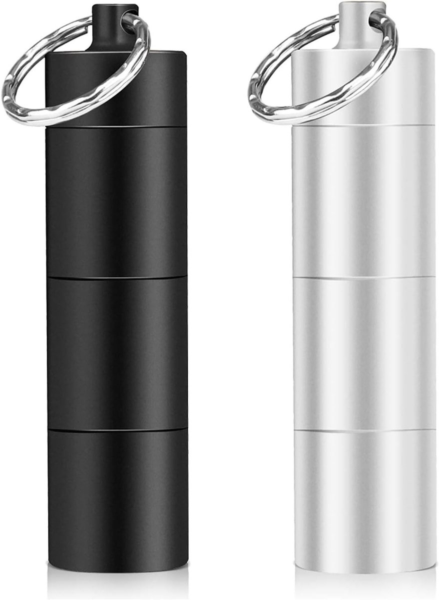 2-Pack Waterdichte Pillendoos Sleutelhanger met 3 Afneembare Compartimenten voor Tablets en Medicijnen, Ideaal voor Onderweg