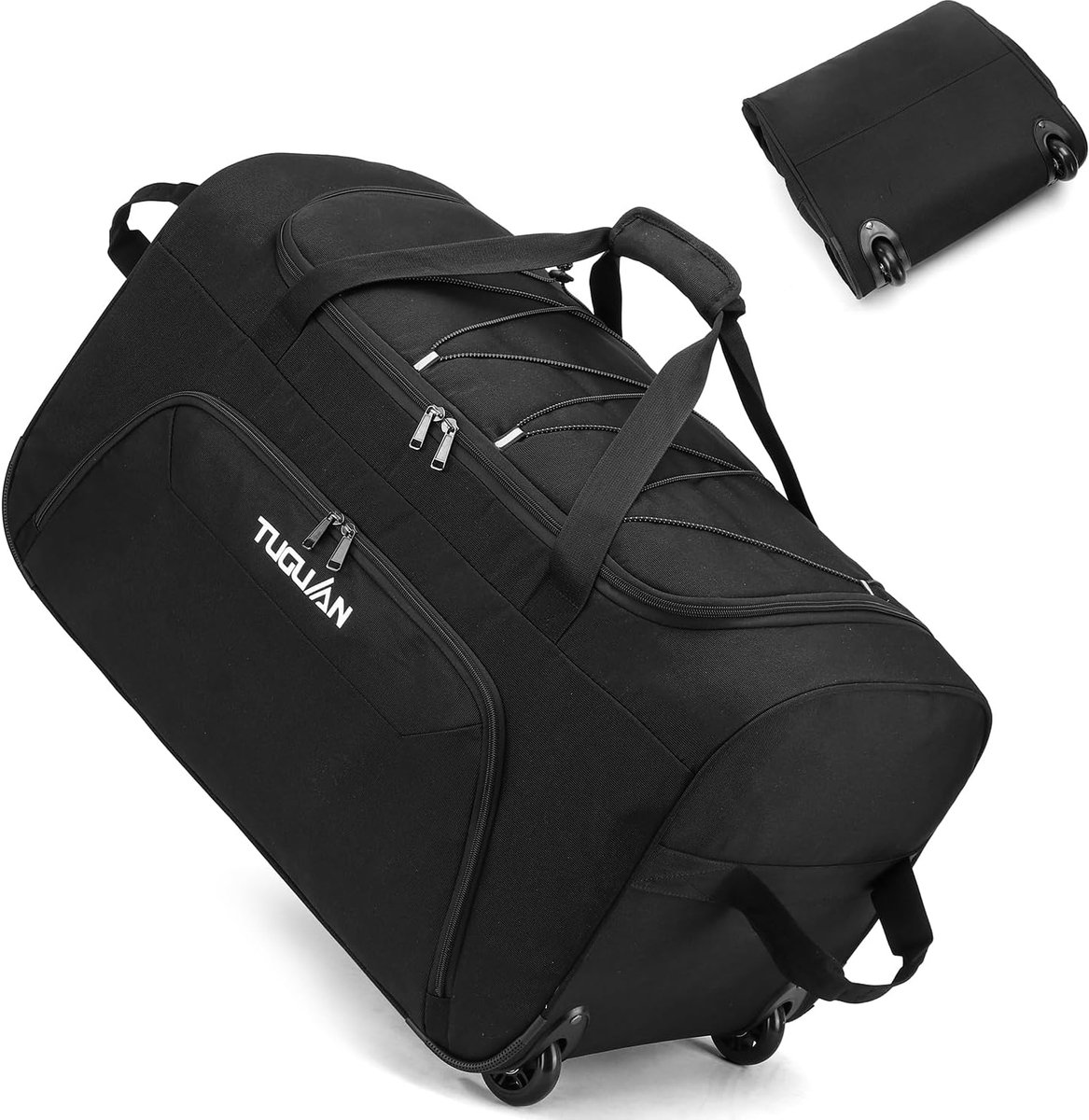 Thijox - 110L Opvouwbare Reistas met Wieltjes, Grote Sporttas 28 Inch, Waterdichte Duffle Bag voor Reizen, Camping, Handbagage, Zwart