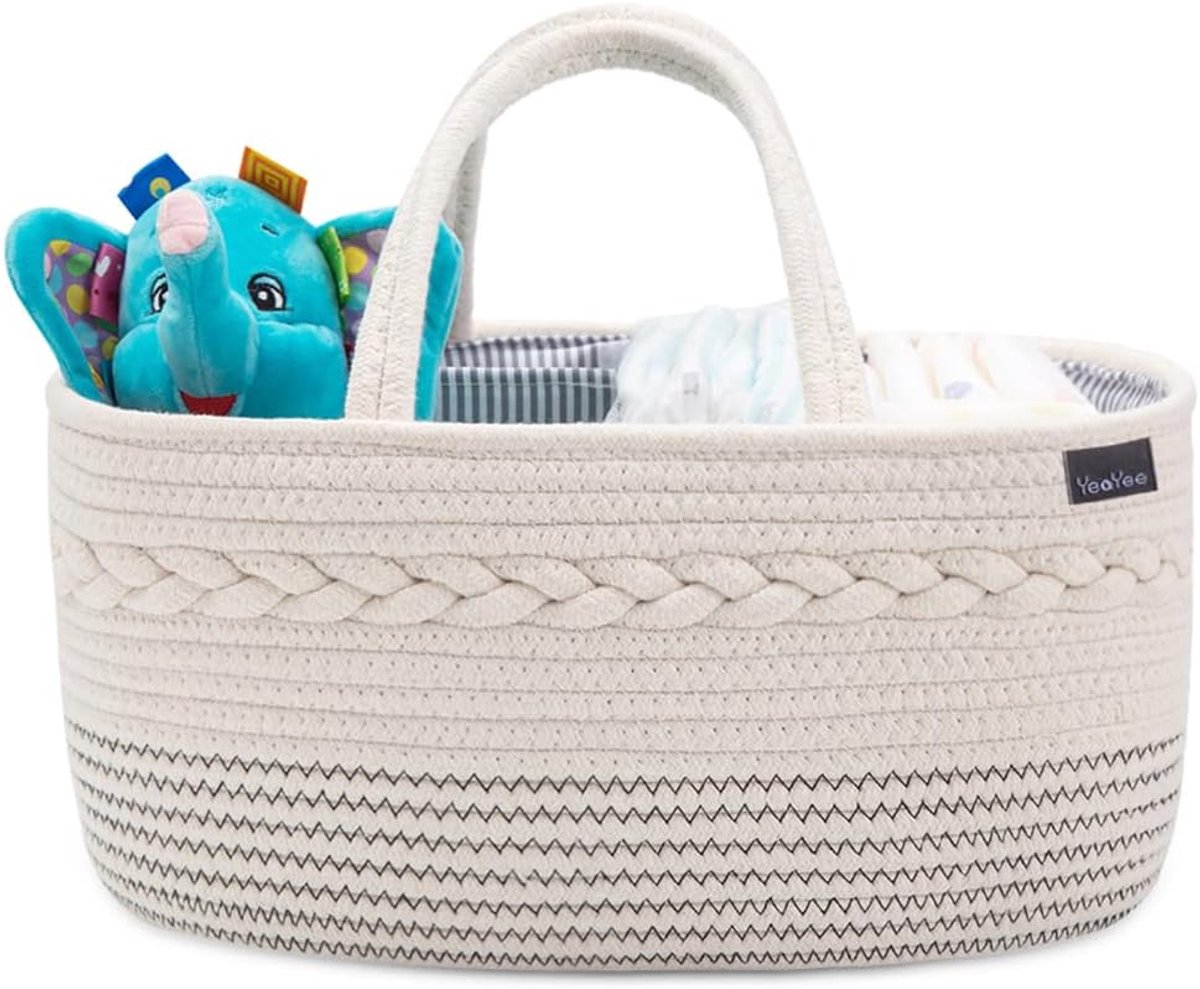 Thijox - Baby Luier Caddy Organizer - Multifunctionele Opbergbox voor Luiers - 100% Katoen-Linnen - Draagbare Opbergmand met Verwijderbare Vakken - Zw