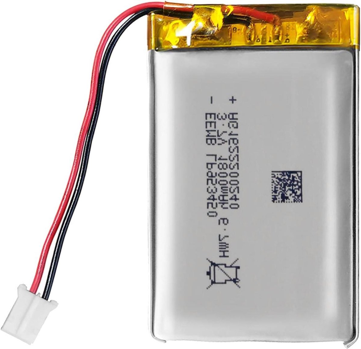 Oplaadbare Batterij - Lithium Polymeer - Apparaten Voeden - Met JST Connector - 1800mAh 3.7V - Zwart