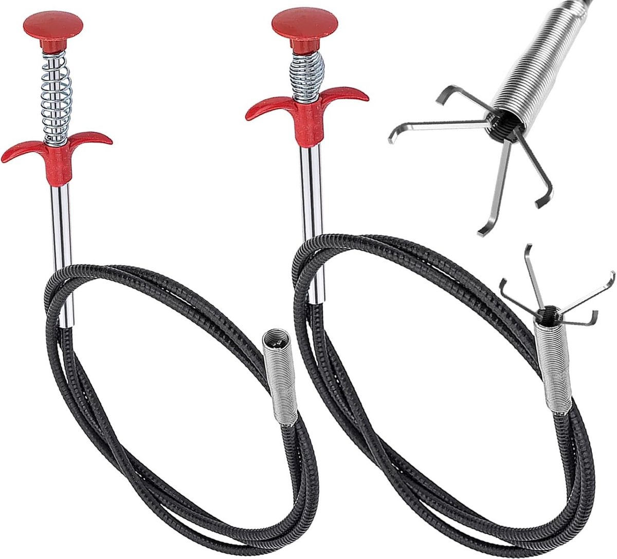 Set van 2 Flexibele Afvoerreinigers met Spiralen van 90cm en 60cm voor Keuken en Badkamer, Ideaal voor Verstopte Afvoeren en Toiletten