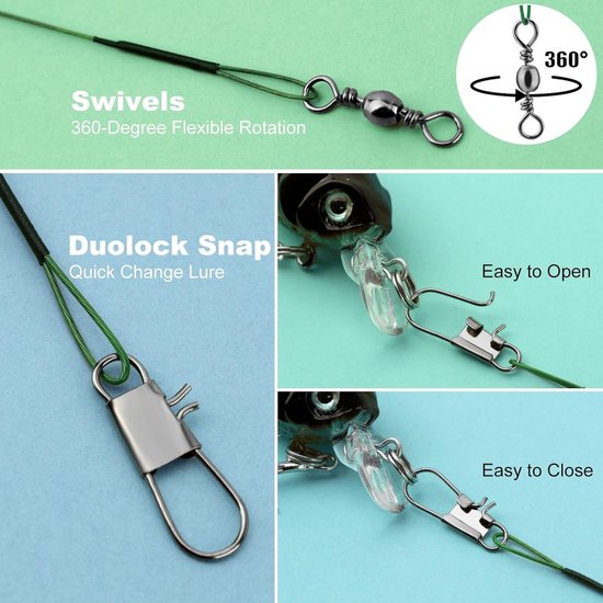 50 Stuks Stalen Voorzak, Pike Hengel Set met Swivels en Snaps, 5 Maten, RVS Vissaccessoires voor Roofvissen, Voorzak Hengel, Spider Fishing Accessoires — afbeelding 3