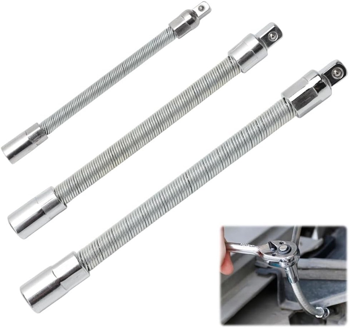 Set van 3 flexibele schachten - 1/2, 3/8 en 1/4 inch flexibele steeksleutel, hex schacht, verlengstuk voor steeksleutels en accuschroevendraaiers met veelzijdig gebruik