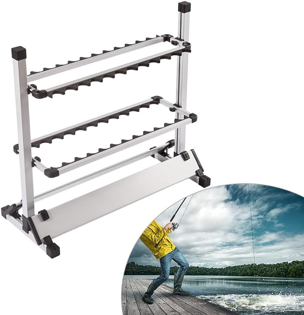 Draagbare Visspullen, 24 Visspullen, Sterke Hengelhouder, Aluminium, Lichtgewicht en Verwijderbaar voor Binnen- en Buitengebruik