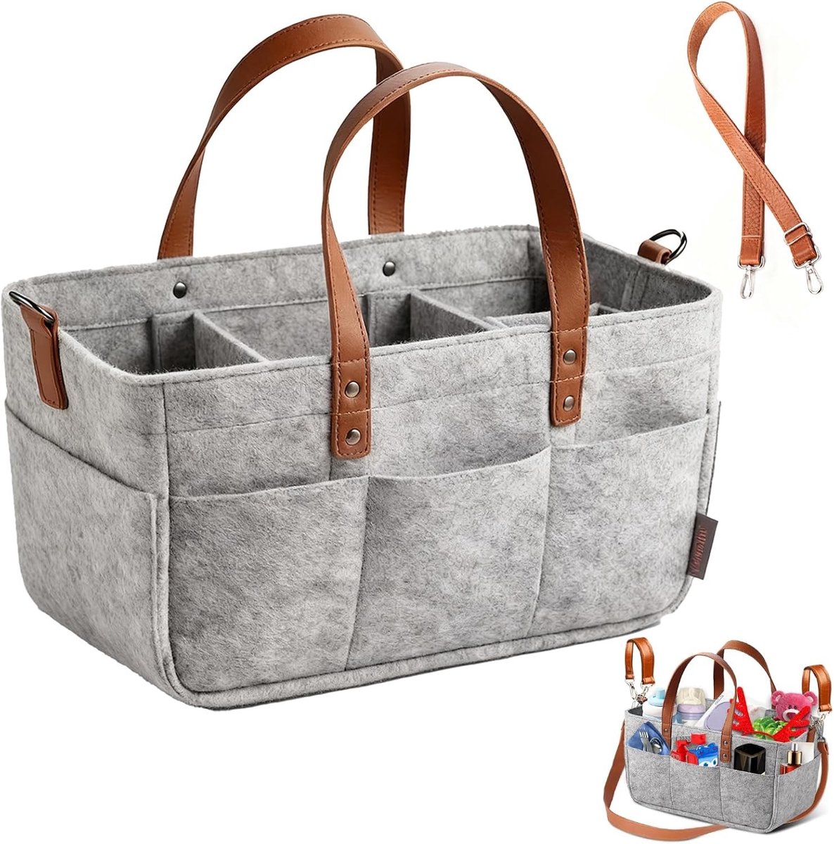 Boodschappentas van vilt met vakken - Ruime organizer voor boodschappen, picknick en luiers (16L, grijs)