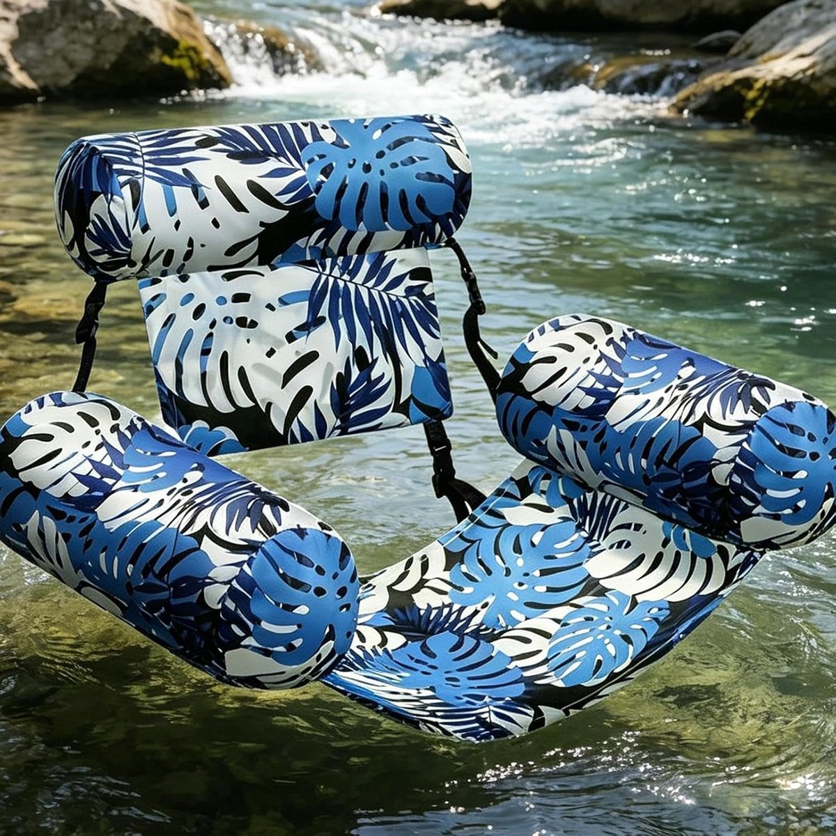 LISM-Zwemband, drijfband, zwemring voor in het water, zwemstoel voor in het zwembad, zwemband met drie buizen, waterspel voor volwassenen, preventie van zonnesteek, unisex - blauw