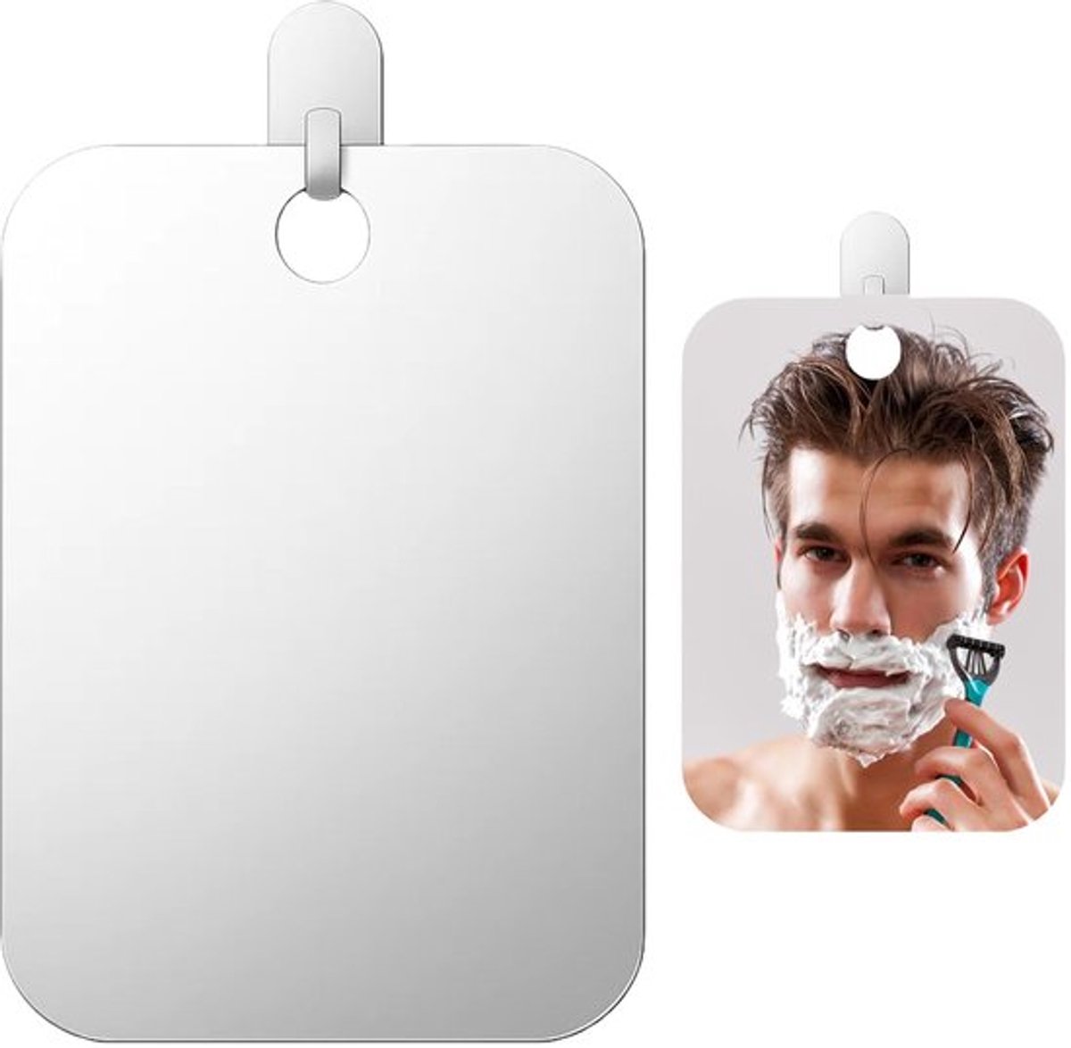 Spiegel - Make-upspiegel, anti-condens douchespiegel en scheerspiegel voor mannen - Kleine make-upspiegel met haakje, onbreekbaar materiaal, unisex, geschikt voor reizen en kamperen