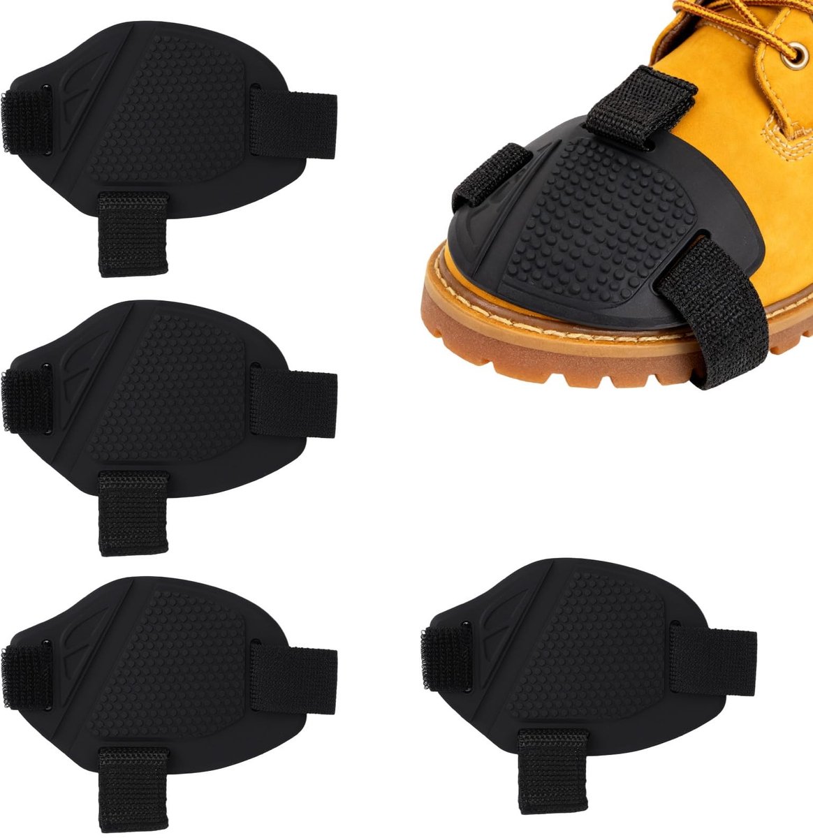 Dailygoods- Motorschoenbeschermers 4 Stuks - Verstelbare Antslip Schoenovertrek - Koppelingspook Bescherming - Zwart PVC - 12x8cm Afmetingen - Schoenbeschermers