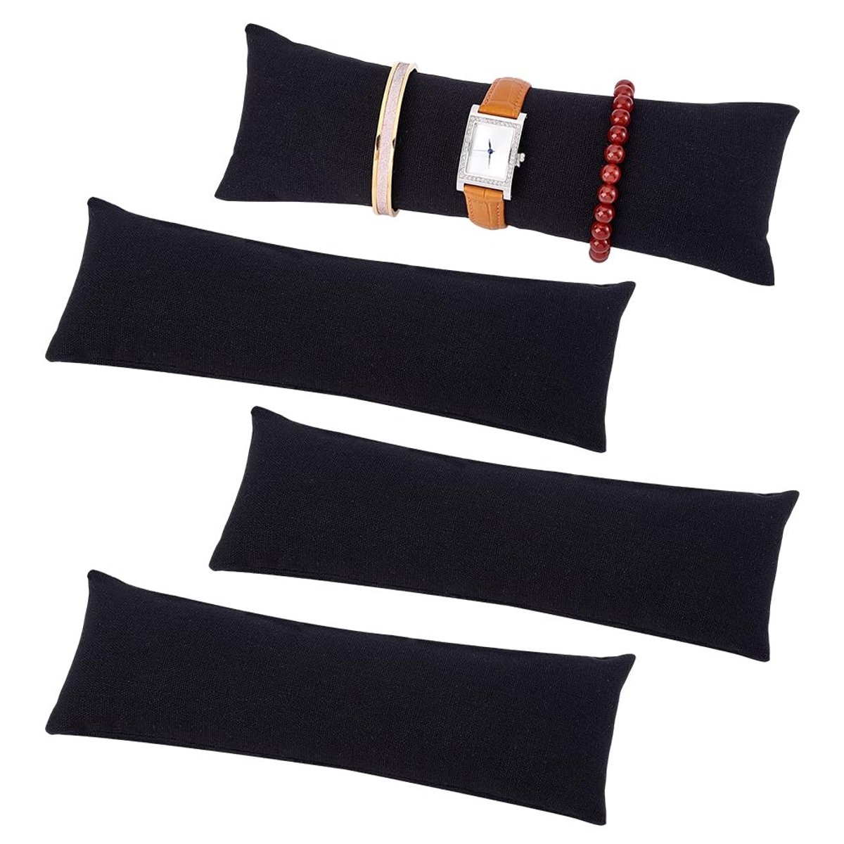 Dailygoods- Horlogekussen 4 Stuks - Zacht Linnen - Sieraden Display - Armbanden/ Horloges - 9,5 x 3,5 Inch - Ideaal voor Thuis/Bedrijf - Sieradenkussen