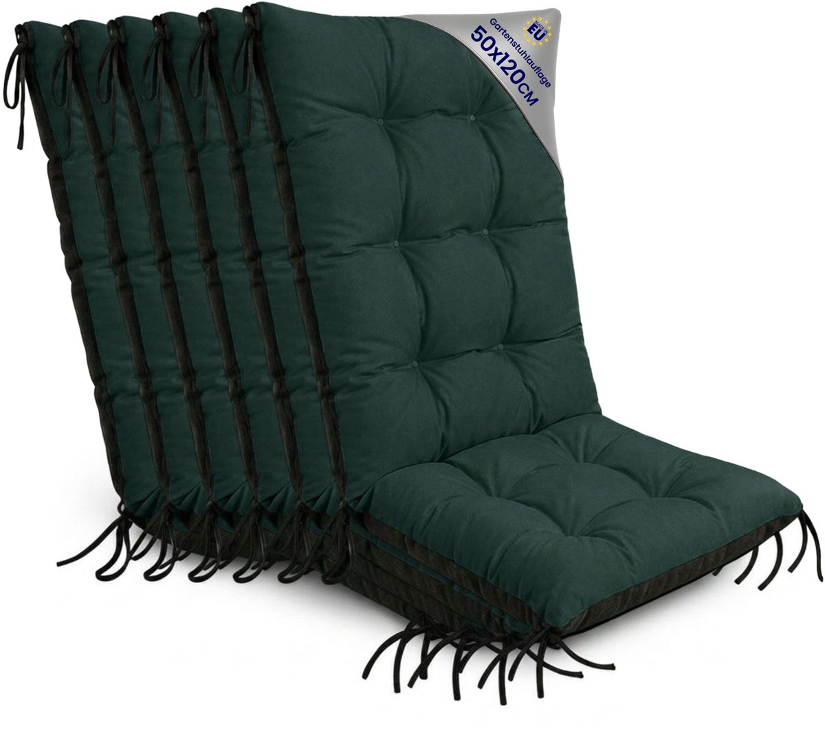 Tuinstoelkussens Hoge Rug Set: 6x 50x120 cm - Kussens voor Tuinstoelen & Standenstoel Terrasstoel Groente Stoelkussens Tuin Zitkussen Extra Dik 10 cm met Bindlinten