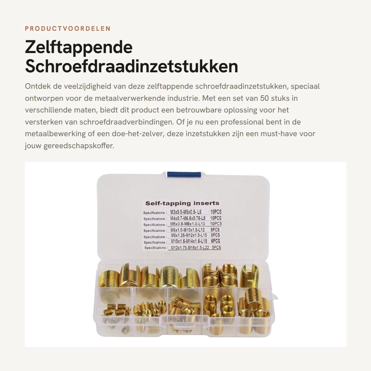 Dailygoods- Schroefdraadinzetstukken 50 Stuks - Zelftappend - M3/M4/M5/M6/M8/M10 - Hoge Sterkte - Slijtvaste Draden - Gemakkelijk te Installeren - Draadinsert