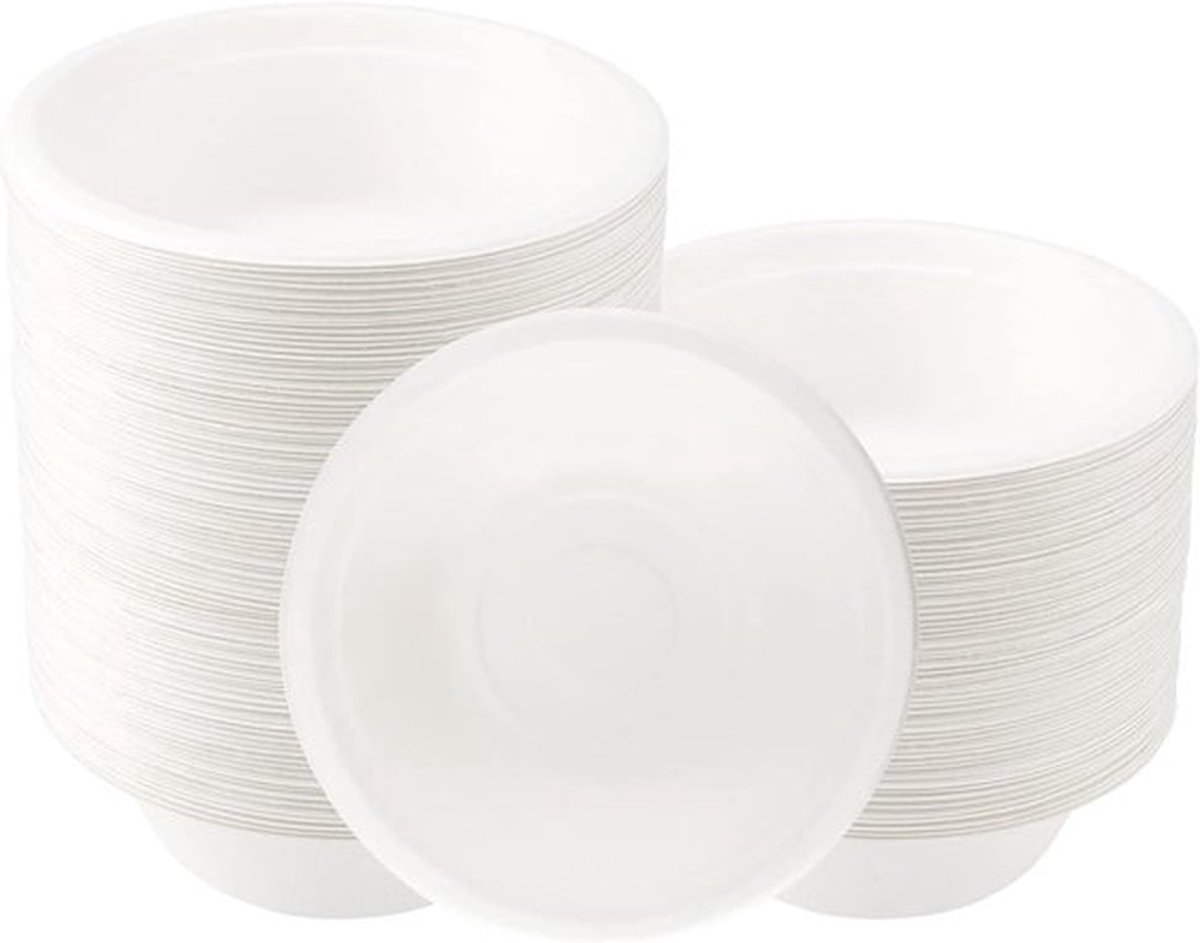 Set van 100 Wegwerpbare Witte Papieren Soepkommen 350ml - Witte Papieren Kommen - Suikerrietkommen voor Feesten - Barbecues - Picknicks - Heet en Koud Eten