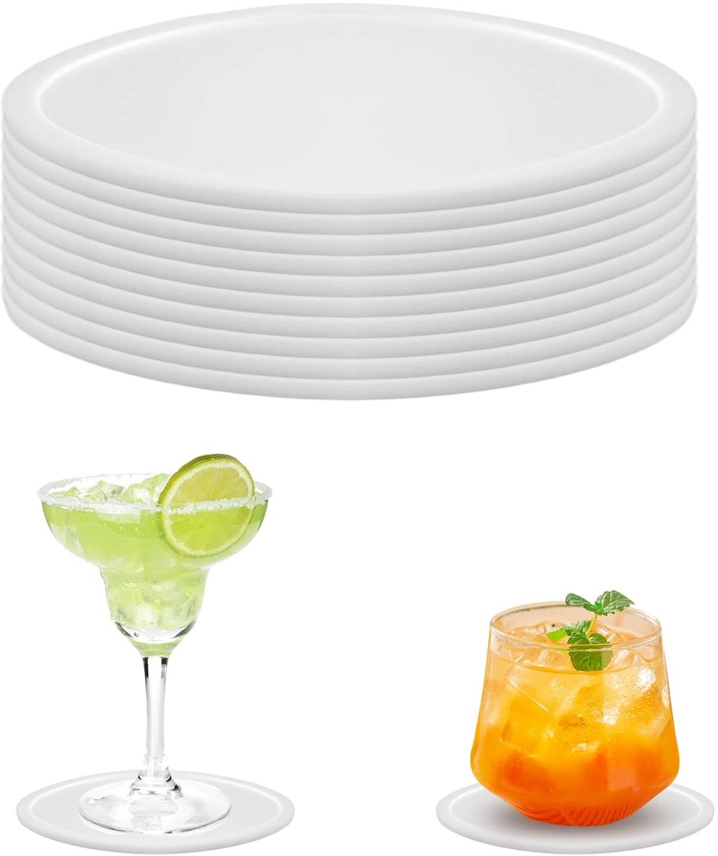 Dailygoods - 10 Stuks Silicone Drankonderzetters, Ronde Siliconen, Antislip en GeïSoleerd, Witte Drankonderzetters voor Alle Soorten Kopjes, Hittebestendig Glazenonderzetters voor Tafel, Bureau, Keuken, Bar
