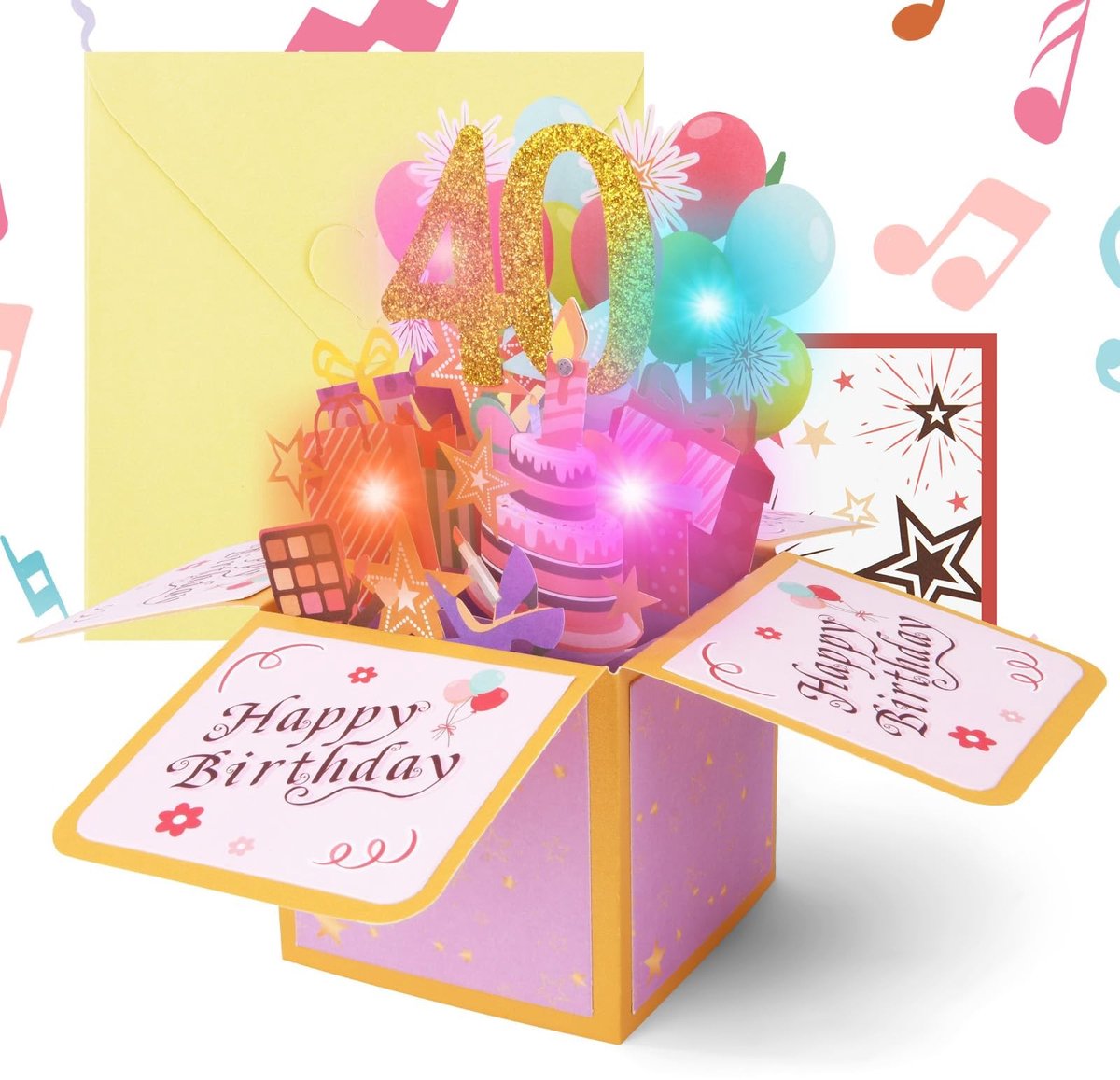 Dailygoods - OFFCUP 40e Verjaardagskaart 3d-Wenskaart Met Muziek En Licht Voor De 40e Verjaardag Pop-Upkaart Gelukkige Verjaardagskaarten Verjaardagscadeau Voor Vrouwen Kinderen Vriendin Mannen (Goudroze)