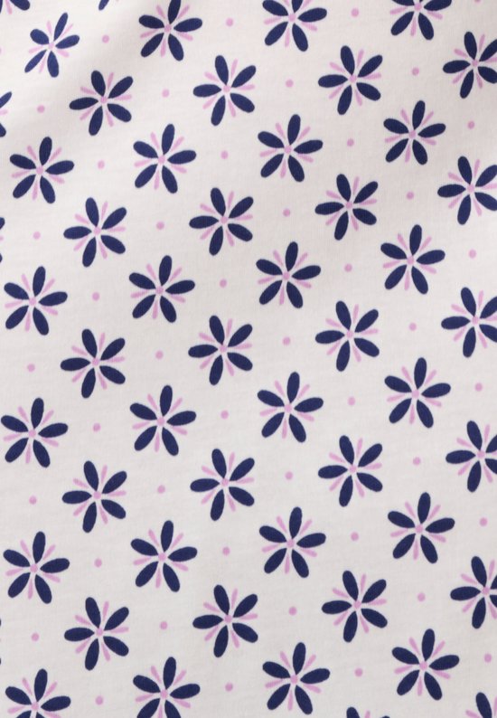 Donkerblauw nachthemd met lange mouwen, bedrukt met witte ruitjes, met roze biezen en knoopjes