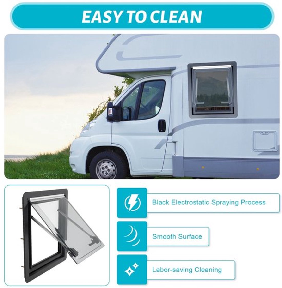 Camperraam – Camper Uitzetraam – Caravan Raam – Motorhome Raam – Schuifraam – 45x50 cm – Aluminium Frame – Geïntegreerd Verduisteringsgordijn & Vliegenscherm