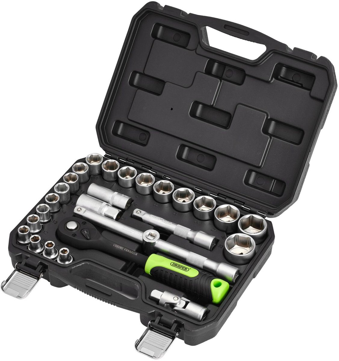 Draper HI-TORQ® 1/2" Doppenset met ratel en accessoires, 27-delig