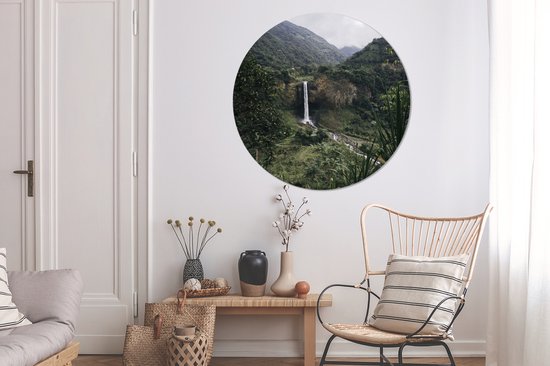 Paysage vert avec cascade en Equateur Cercle mural aluminium ⌀ 120 cm - impression photo sur cercle mural / cercle vivant / cercle de jardin (décoration murale)