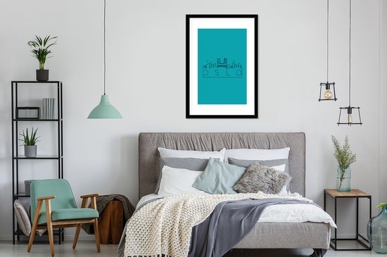 Poster in lijst - Fotolijst 60x90 cm - Posters - Skyline "Oslo" blauw - Posterlijst zwart - Decoratie - Wanddecoratie woonkamer - Muurdecoratie slaapkamer